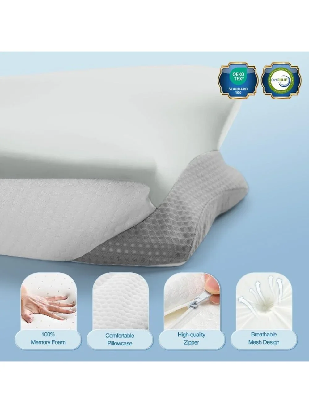 〽️Memory Foam Cervical Pillow Contour Orthopedic Neck Pain Relief Support Pillow